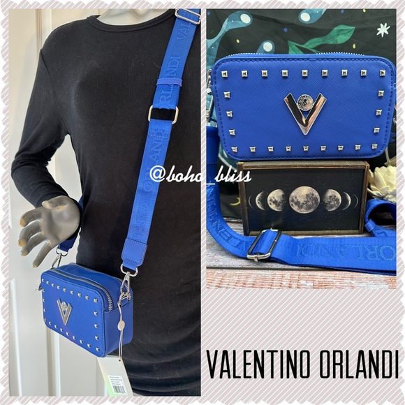 VALENTINO ORLANDI | Blue Studded Crossbody Camera Bag NWT - Picture 2 of 6